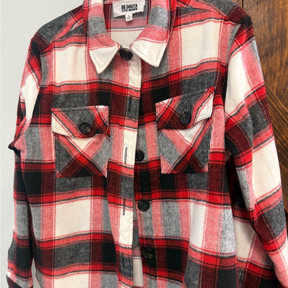 BB Dakota Red and Black Plaid Utility Jacket